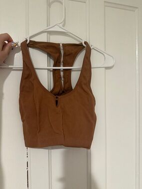 Ribbed Racerback Crop Tank Top in Brown